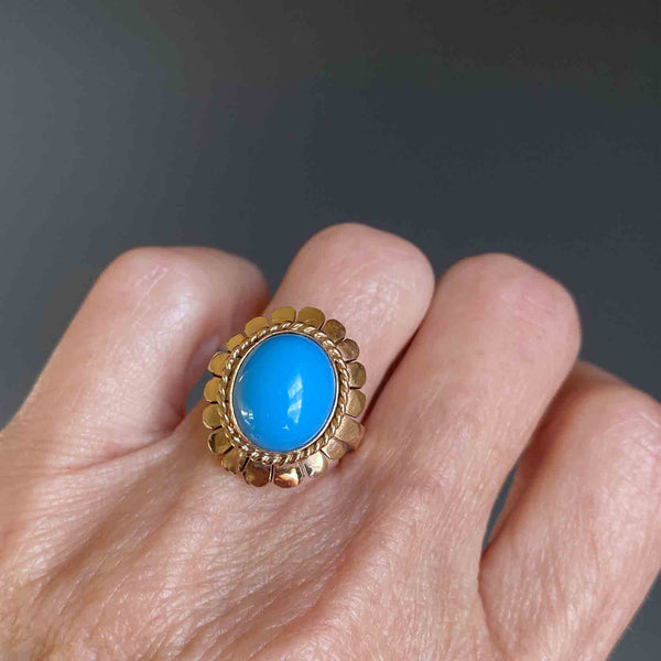 Coral & Turquoise Cabochon Ring - Ruby Lane